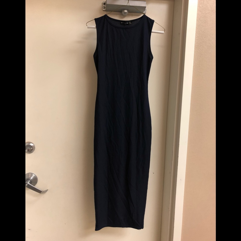Navy ribbed midi dress